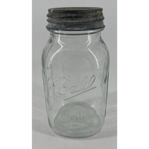 Ball Mason Canning Jar Qt Blue Tint Glass Measure Sculptured 62 C10‎ w/Zinc Lid